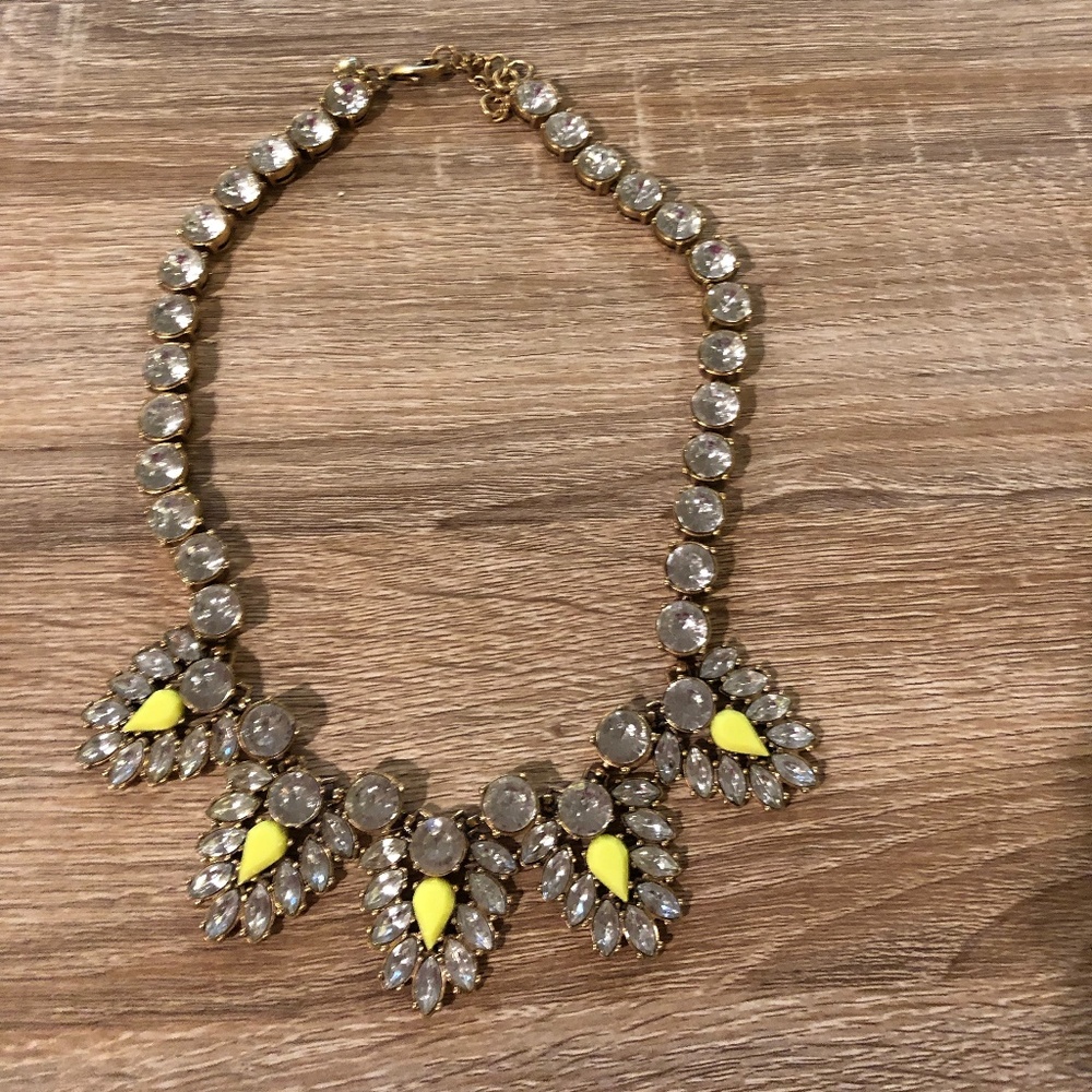 J. Crew Lime Green and Crystal 5 pendant necklace